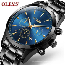 OLEVS 2860 Luxury Men Watches Stainless Steel Strap Stop Watch Luminous Calendar Waterproof Men's Wristwatch Quartz Male Watch
